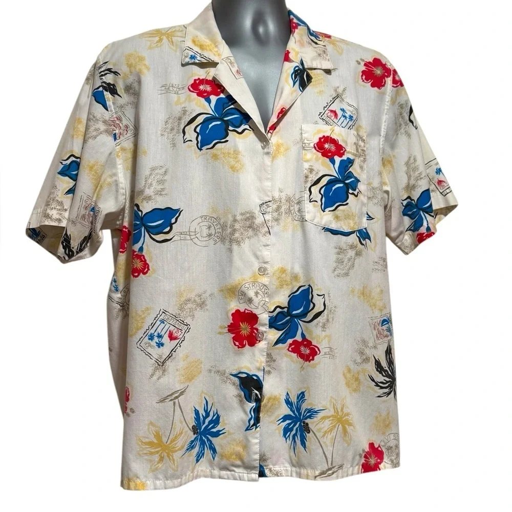 Vintage Levi’s Travelers Short Sleeve Hawaiian Floral Camp Shirt Mens Large